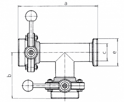 43160 Заслонка трехходовая двухфланцевая нержавеющая Р-Р-Р — DIN, AISI 304