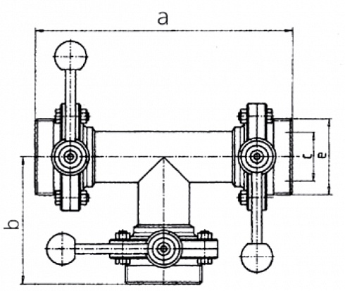 43170 Заслонка трехходовая трехфланцевая нержавеющая Р-Р-Р — DIN, AISI 304